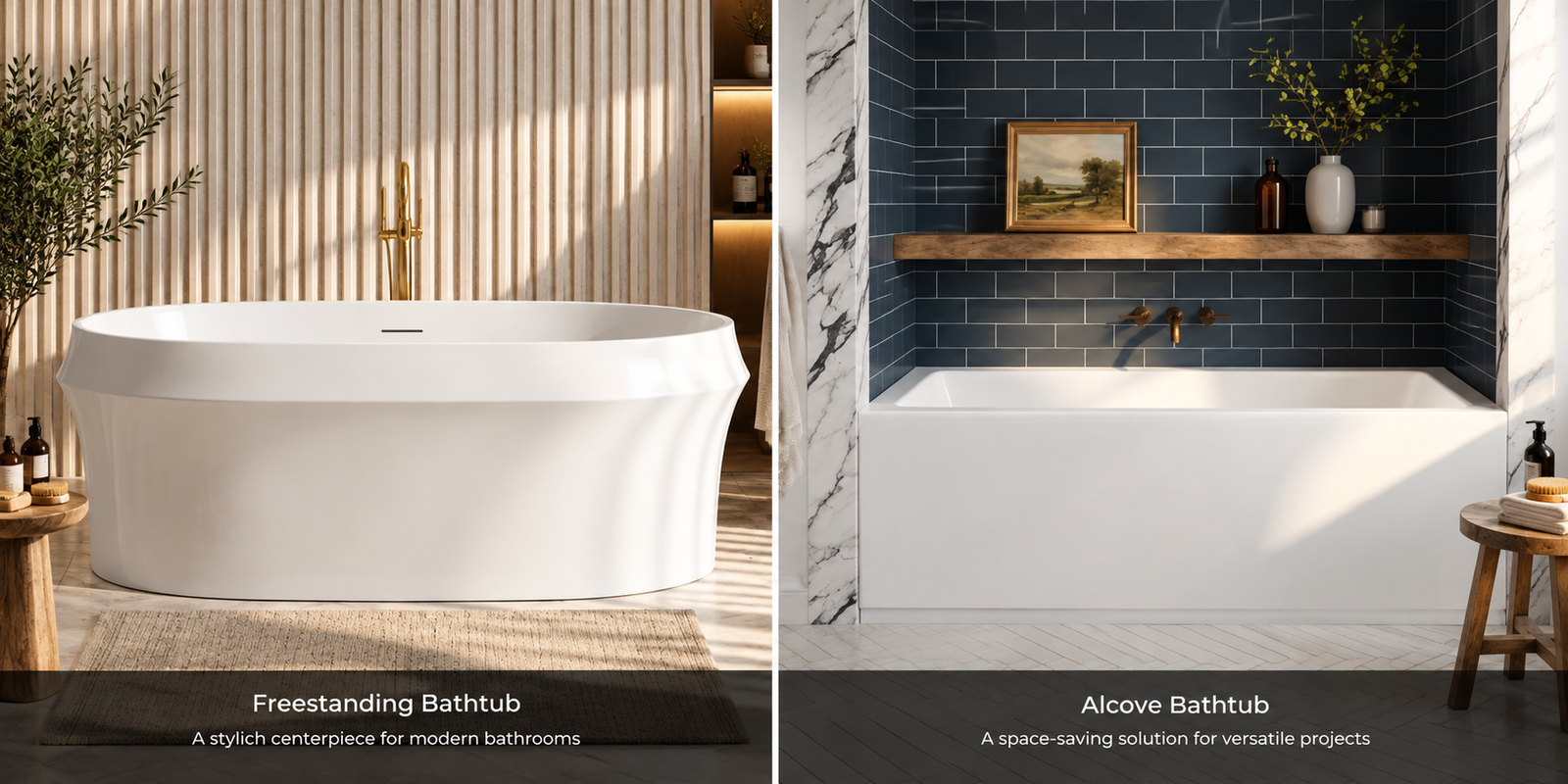 Different acrylic bathtub types for residential and commercial applications